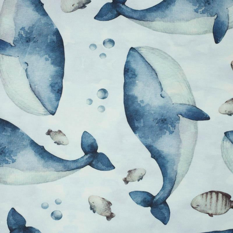 BLAUE WALE (OZEAN WELT) / CAMOUFLAGE m. 2 (hellblau) - bio single jerset mit Elastan Sommersweat