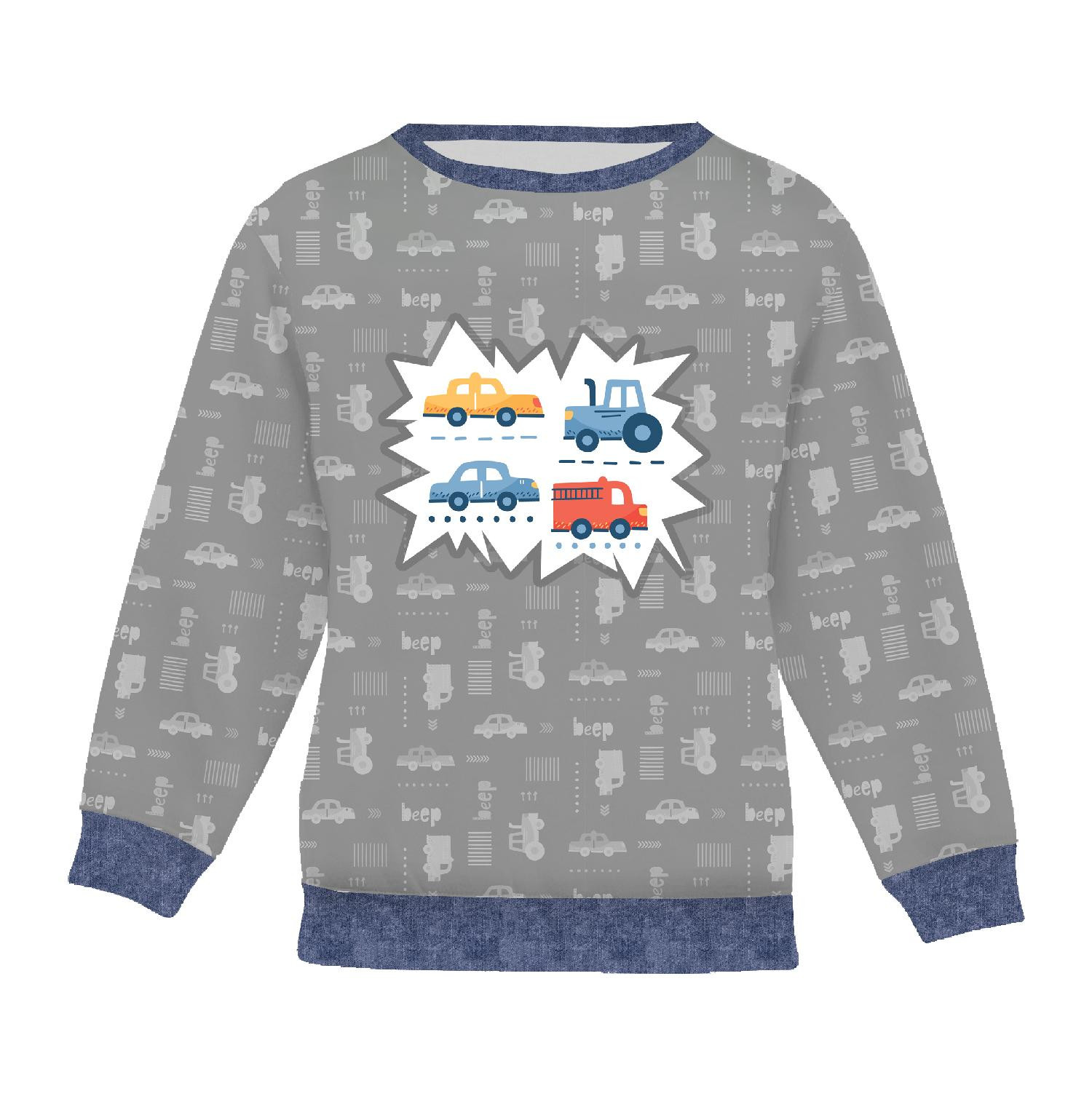 Kinder-Sweatshirts (NOE) - FAHRZEUGE m. 2 / weiß (ADVENTURE BEGINS) - Nähset