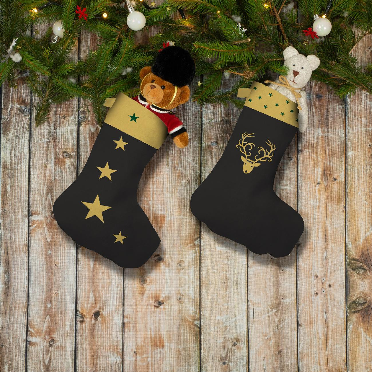Weihnachtssocken Set - GOLDENE RENTIER / schwarz