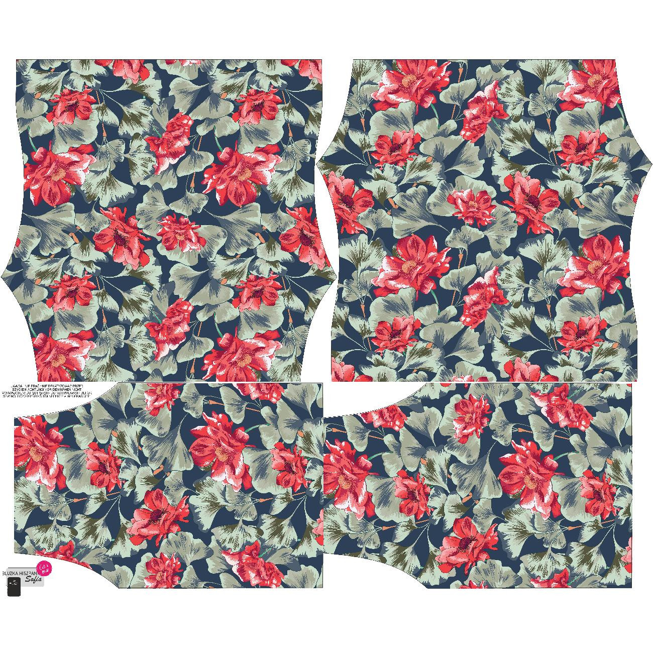 Carmenausschnitt Bluse SOFIA - ROTE MOHNBLUMEN (ROTER GARTEN) - Nähset 