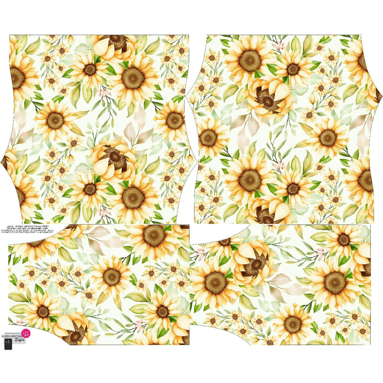 Carmenausschnitt Bluse (SOFIA) - PASTELL-SONNENBLUMEN M. 3 - Nähset 