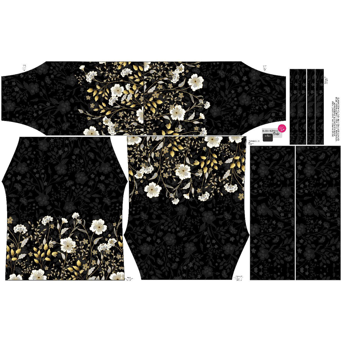 Carmenausschnitt Bluse (VIKI) - BLUMEN (Motiv 8) / schwarz - Nähset 