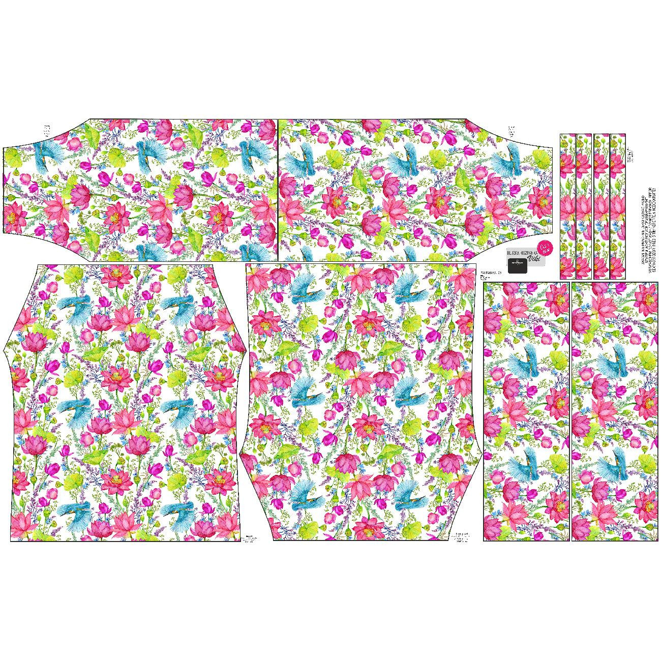 Carmenausschnitt Bluse (VIKI) - EISVÖGEL UND MOHNBLUMEN (EISVÖGEL AUF DER WIESE) / weiß - Nähset 