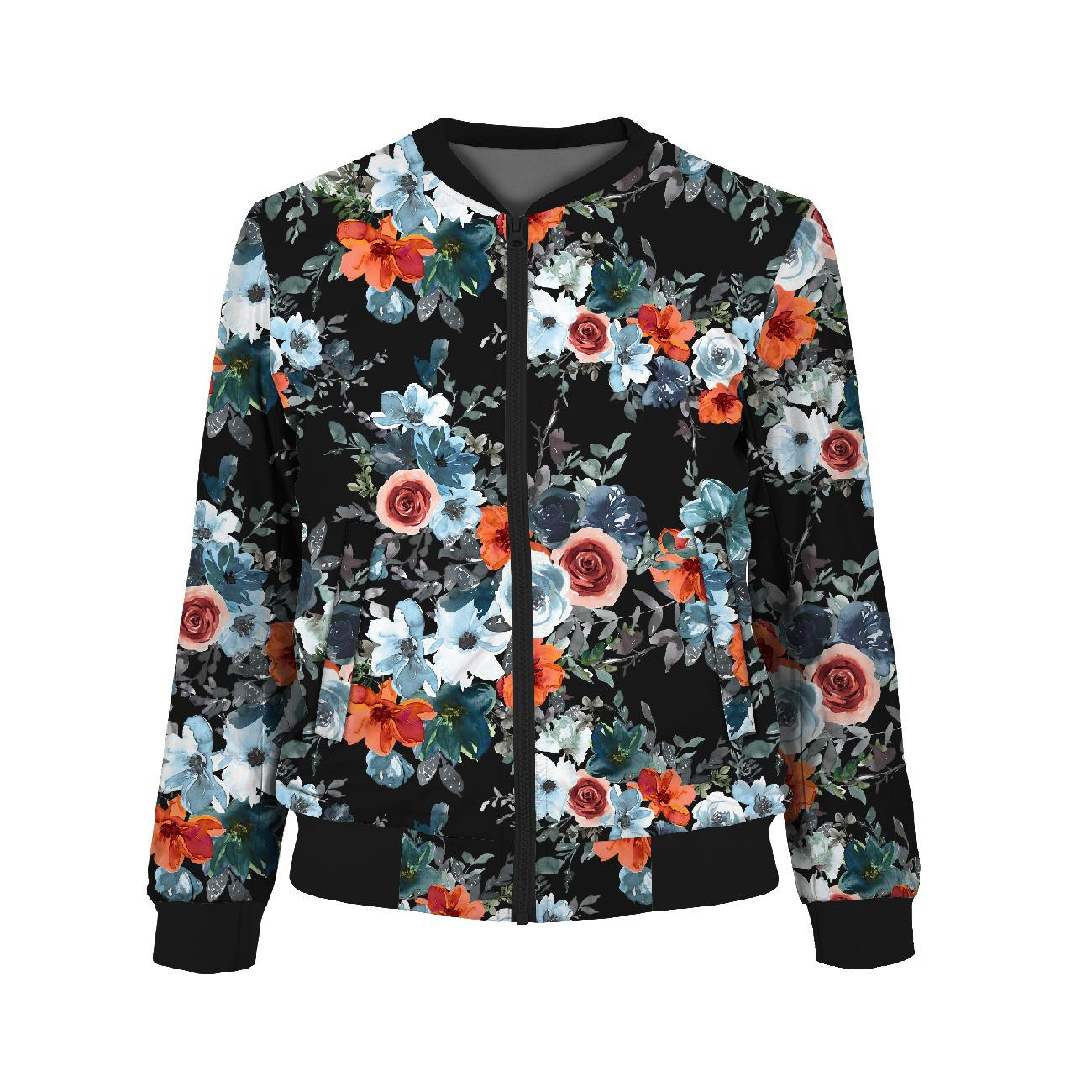 DAMEN BOMBERJACKE (KAMA) - AQUARELL BLUMEN Ms. 2 / schwarz - Nähset