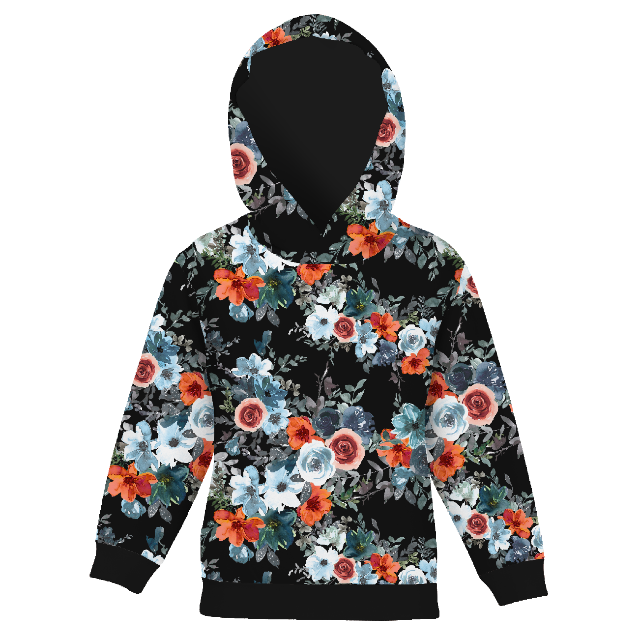 KINDER HOODIE (ALEX) - AQUARELL BLUMEN Ms. 2 / schwarz - Nähset