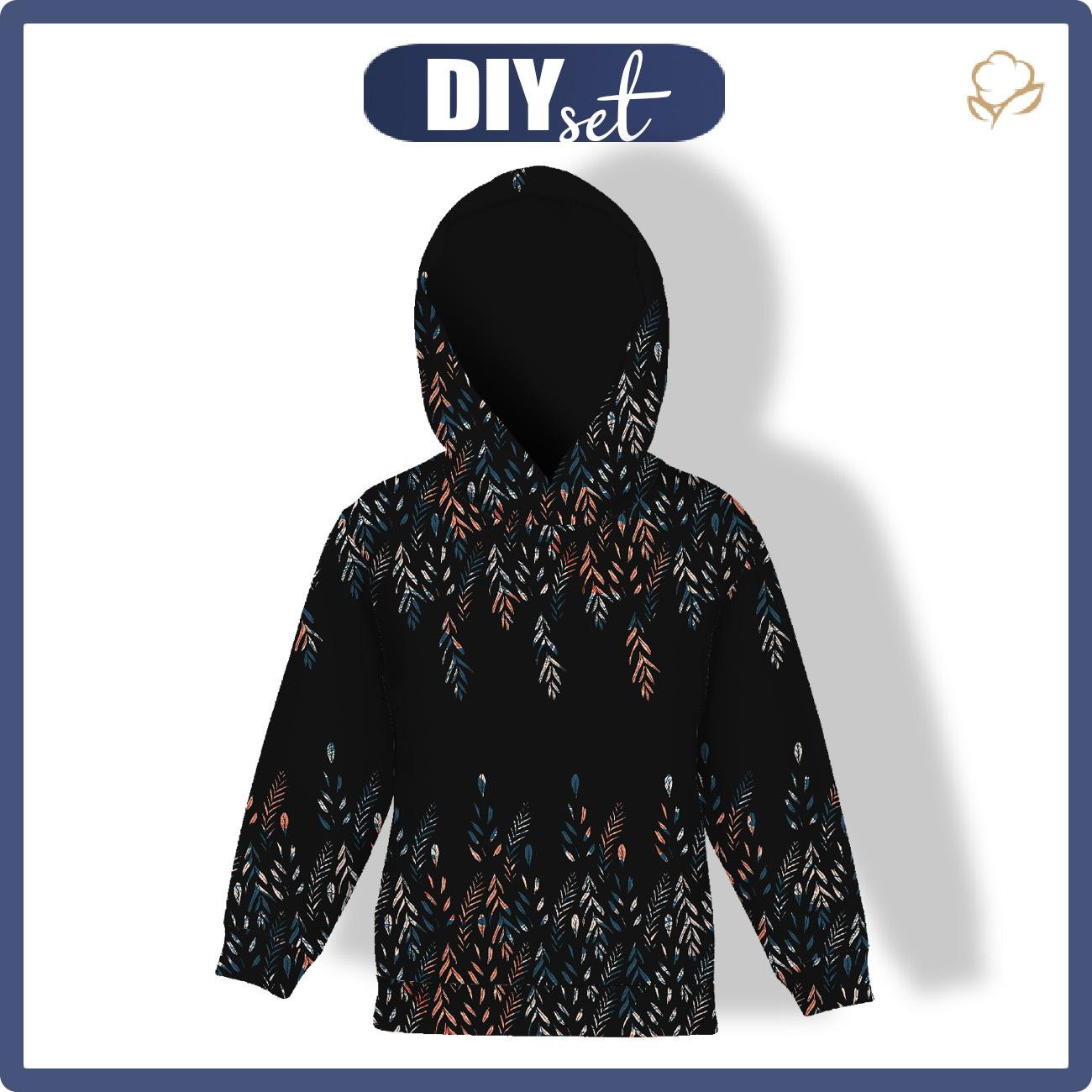 KINDER HOODIE (ALEX) - BLÄTTER M. 3 / SCHWARZ - Nähset