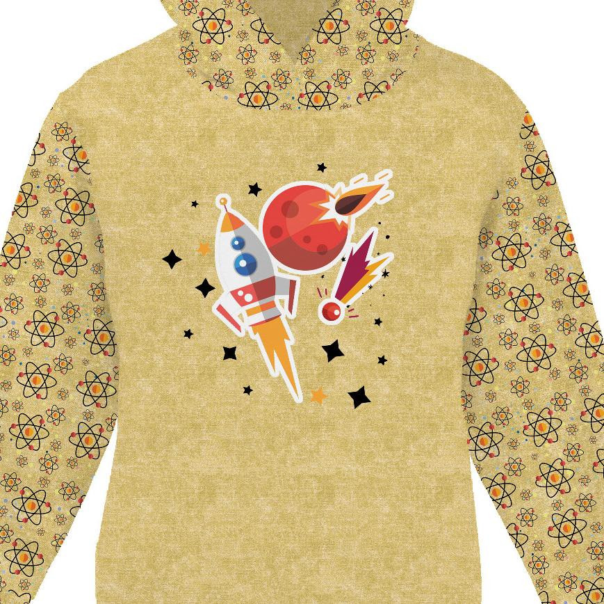 KINDER HOODIE (ALEX) - RAKETE UND KOMETEN (WELTRAUMEXPEDITION) / ACID WASH GOLD - Nähset