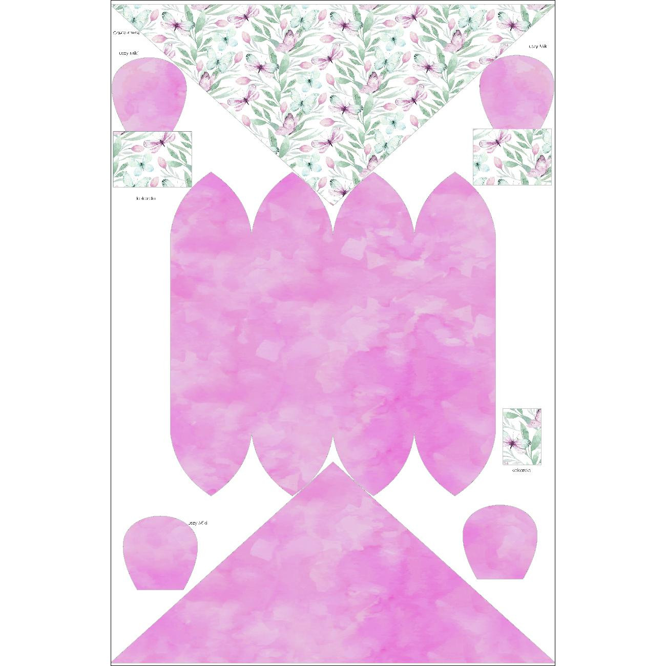 KINDER MÜTZE UND SCHAL (MOUSE) - SCHMETTERLINGE MIX M.1 (AQUARELL-SCHMETTERLINGE) - Nähset
