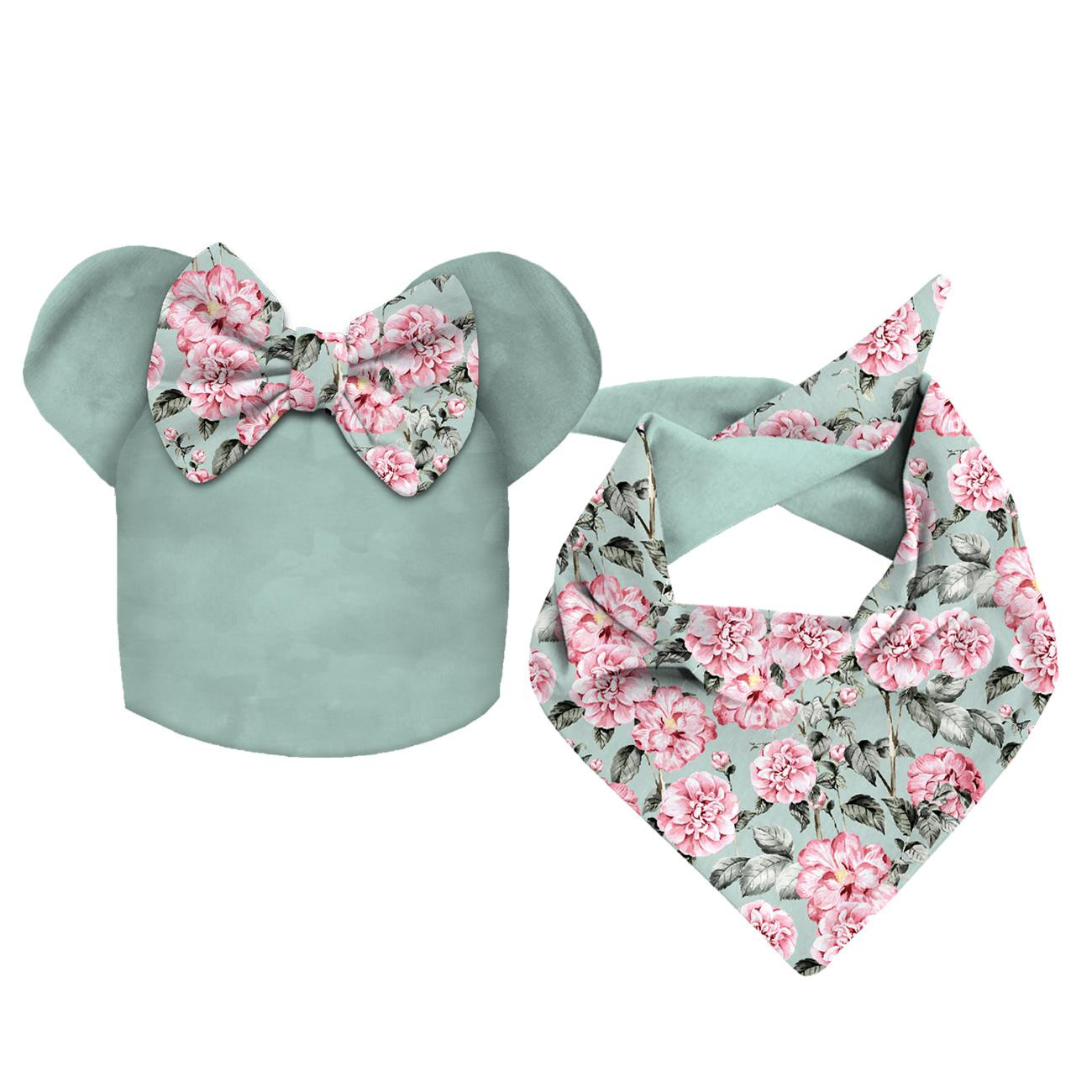 KINDER MÜTZE UND SCHAL (MOUSE) - ROSA PFINGSTROSEN M. 1 - Nähset