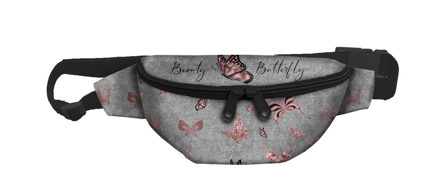 HÜFTTASCHE - BEAUTY BUTTERFLY (GLITTER SCHMETTERLINGE) / ACID WASH GRAU / Größe nach Wahl