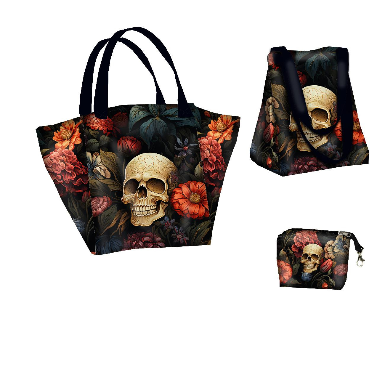 XL Tasche mit Utensilientasche 2 in 1 - FLOWERS AND SKULL - Nähset