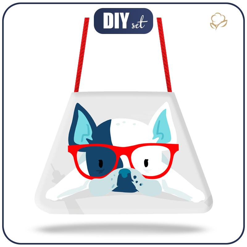 Paneel  2 in 1 KINDERTASCHE - HUND MIT BRILLE (J'adore Paris) / aqua