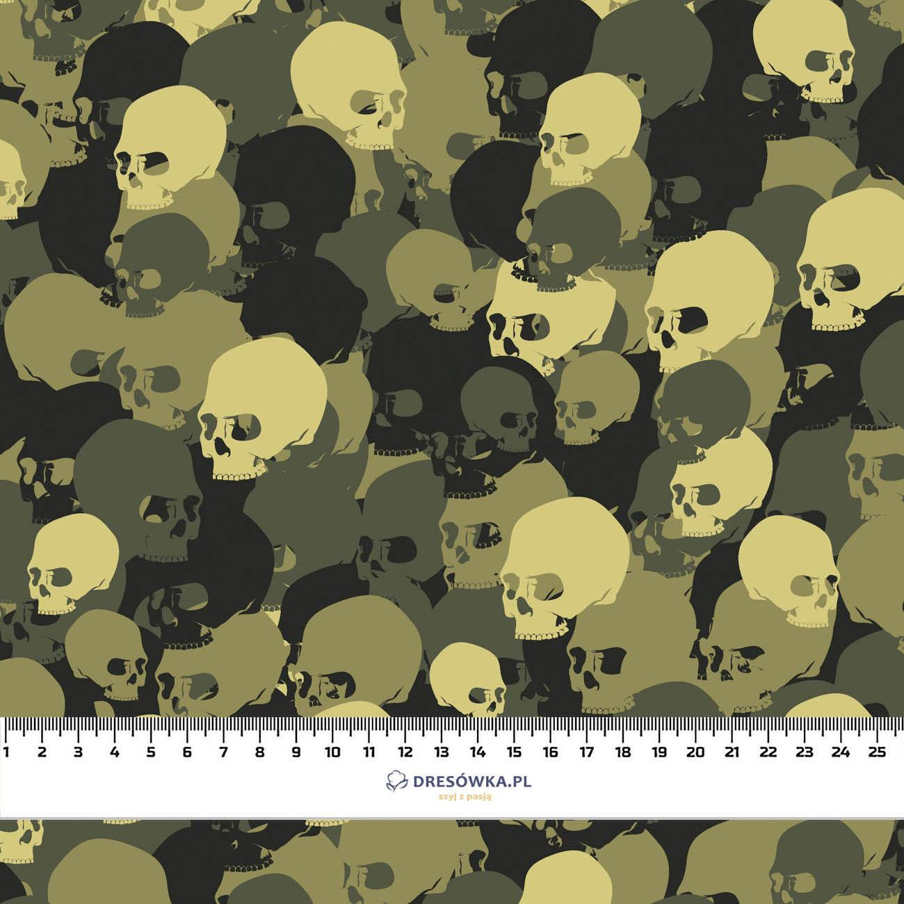 CAMOUFLAGE TOTENKÖPFE / olive- Single Jersey mit Elastan ITY
