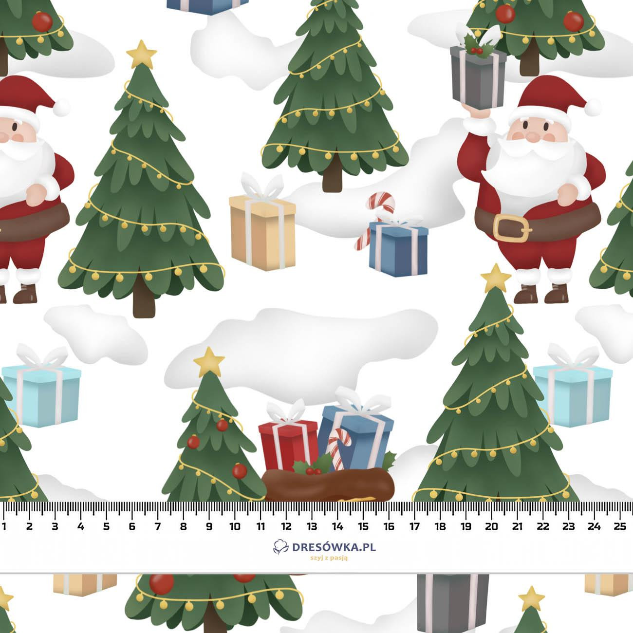 WEIHNACHTSMÄNNER MIT DEM GESCHENKESÄCKEN (IM WEIHNACHTSMANN WALD) - leichte Maschenware angeraut