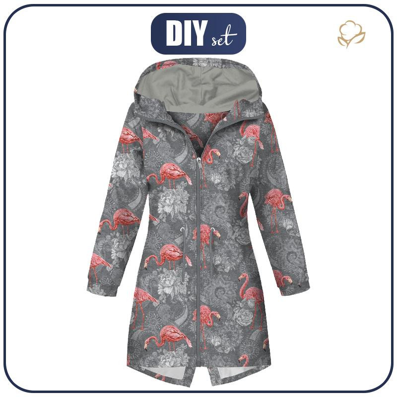 DAMENPARKA (ANNA) - FLAMINGOS UND ROSEN / grau - Nähset