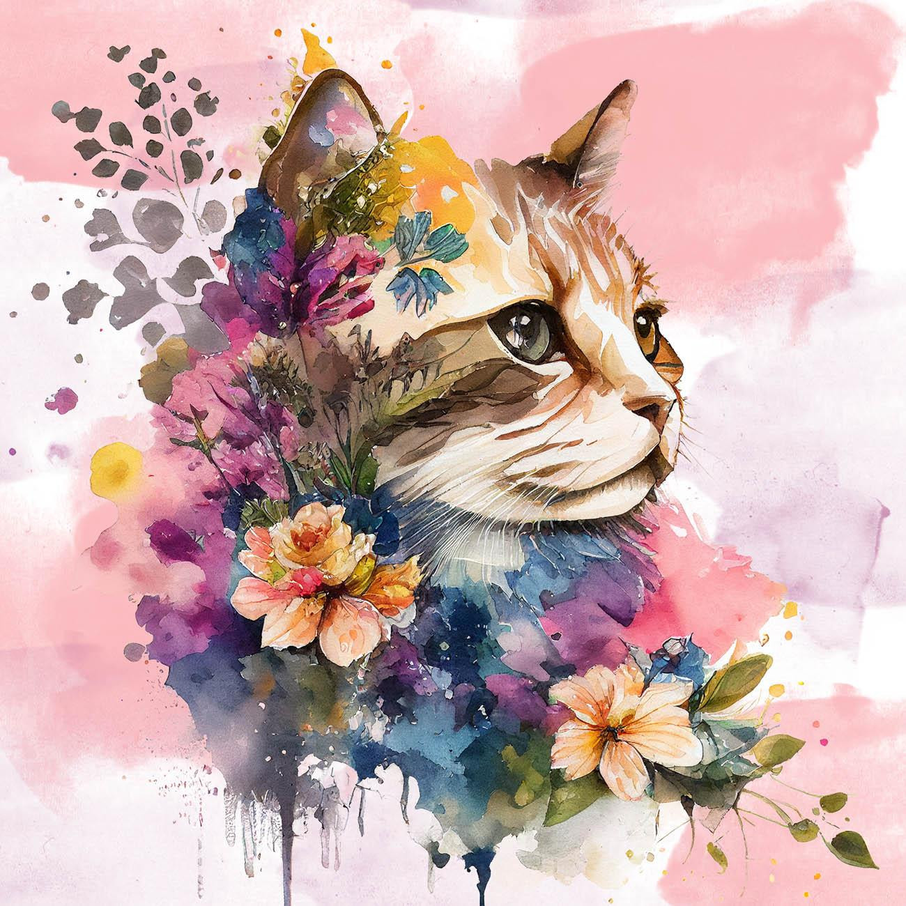 WATERCOLOR CAT MS. 1 - Paneel (60cm x 50cm)