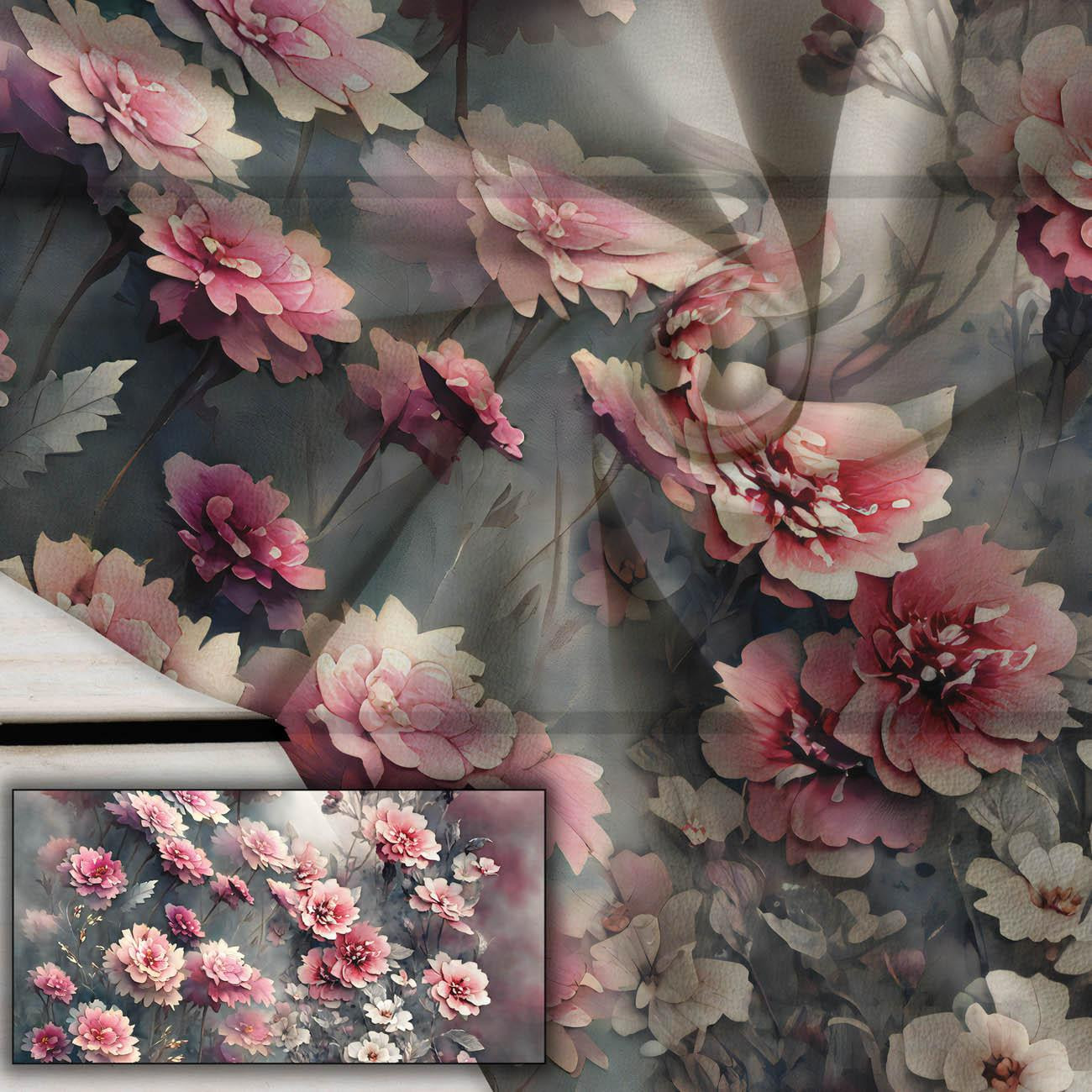 VINTAGE FLOWERS Ms. 3 - Paneel (80cm x 155cm) Krepp