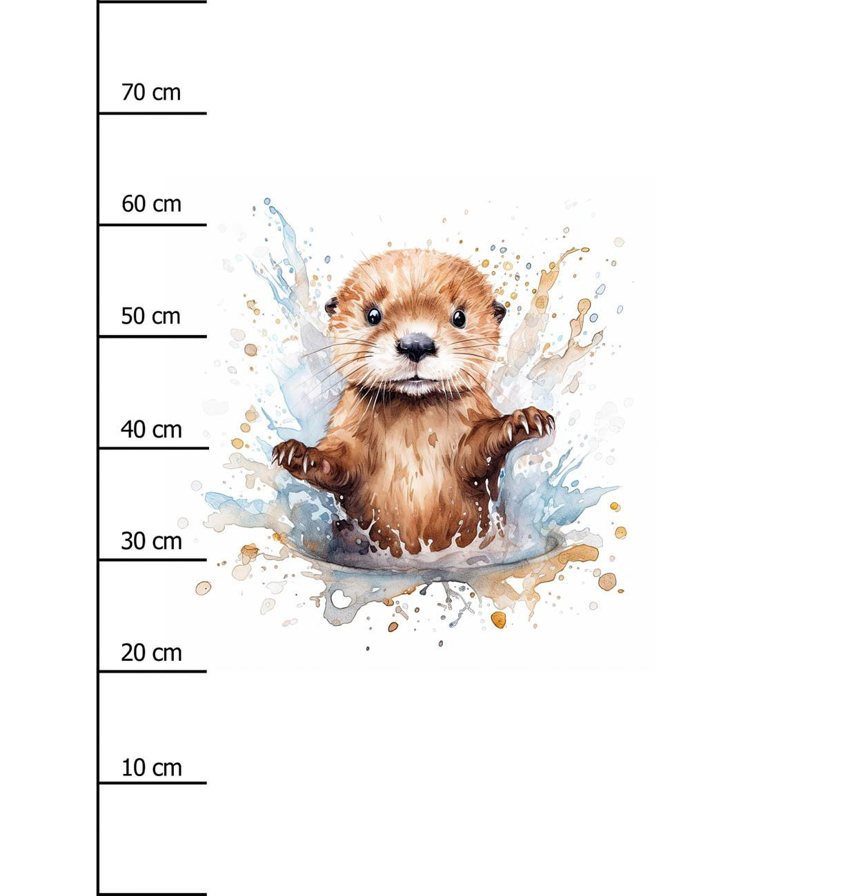 WATERCOLOR BABY OTTER - Paneel (75cm x 80cm) Wintersweat angeraut mit Elastan ITY