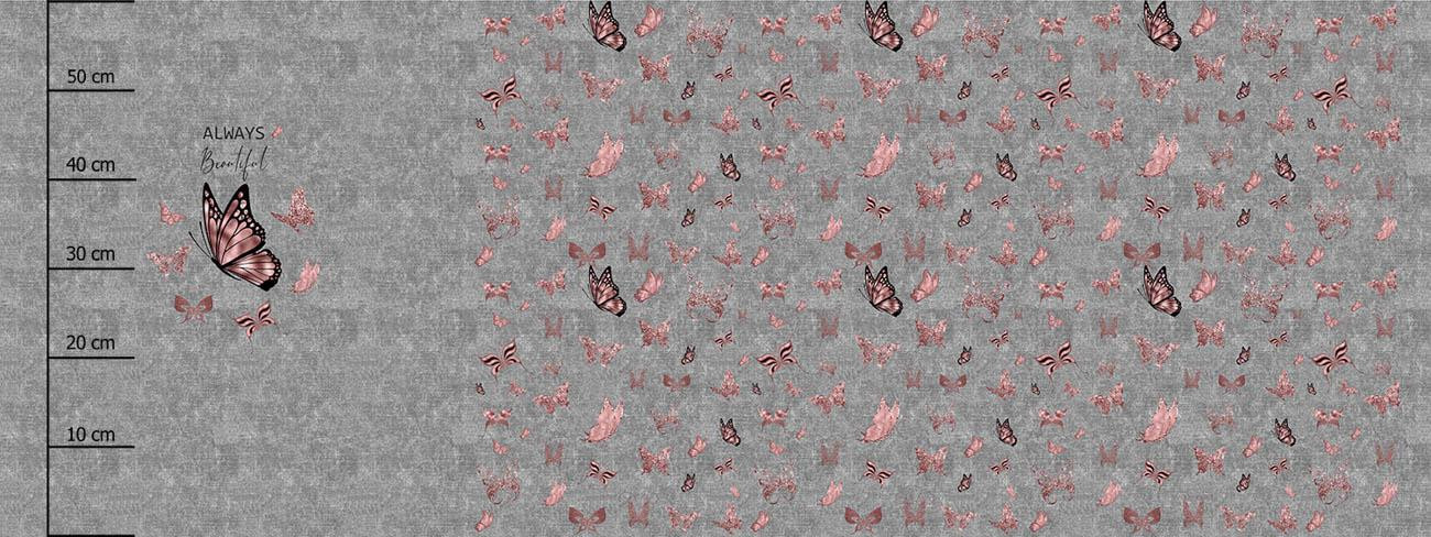 ALWAYS BEAUTIFUL (GLITTER SCHMETTERLINGE) / ACID WASH GRAU - panoramisches Paneel (60cm x 155cm)