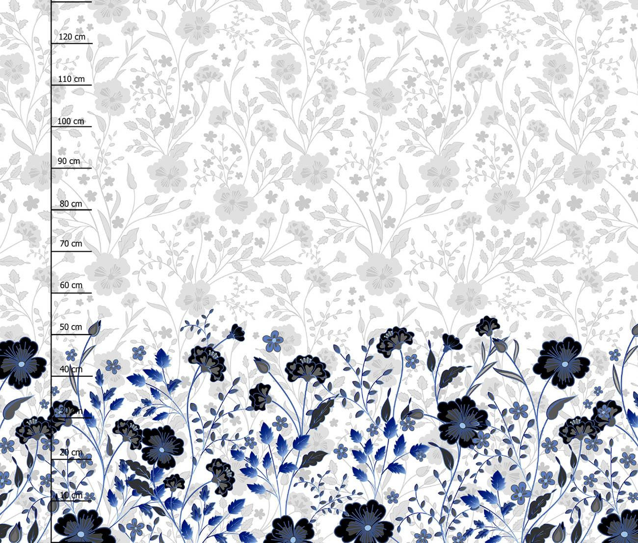 BLUMEN (Motiv 5 navy) / weiß - Kleid-Panel