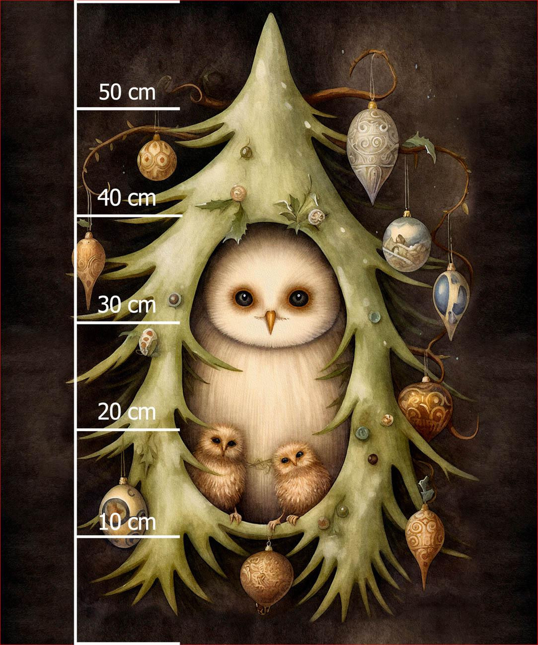 VINTAGE CHRISTMAS OWL M. 2 - Paneel (60cm x 50cm) SINGLE JERSEY ITY