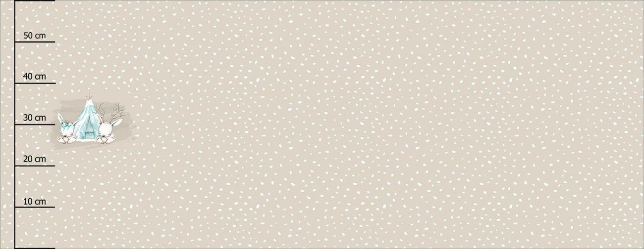 TIERE IN TIPI / WEIßE SPUREN / beige (MAGISCHER WEIHNACHTSWALD) - panoramisches Paneel (60 x 155cm)