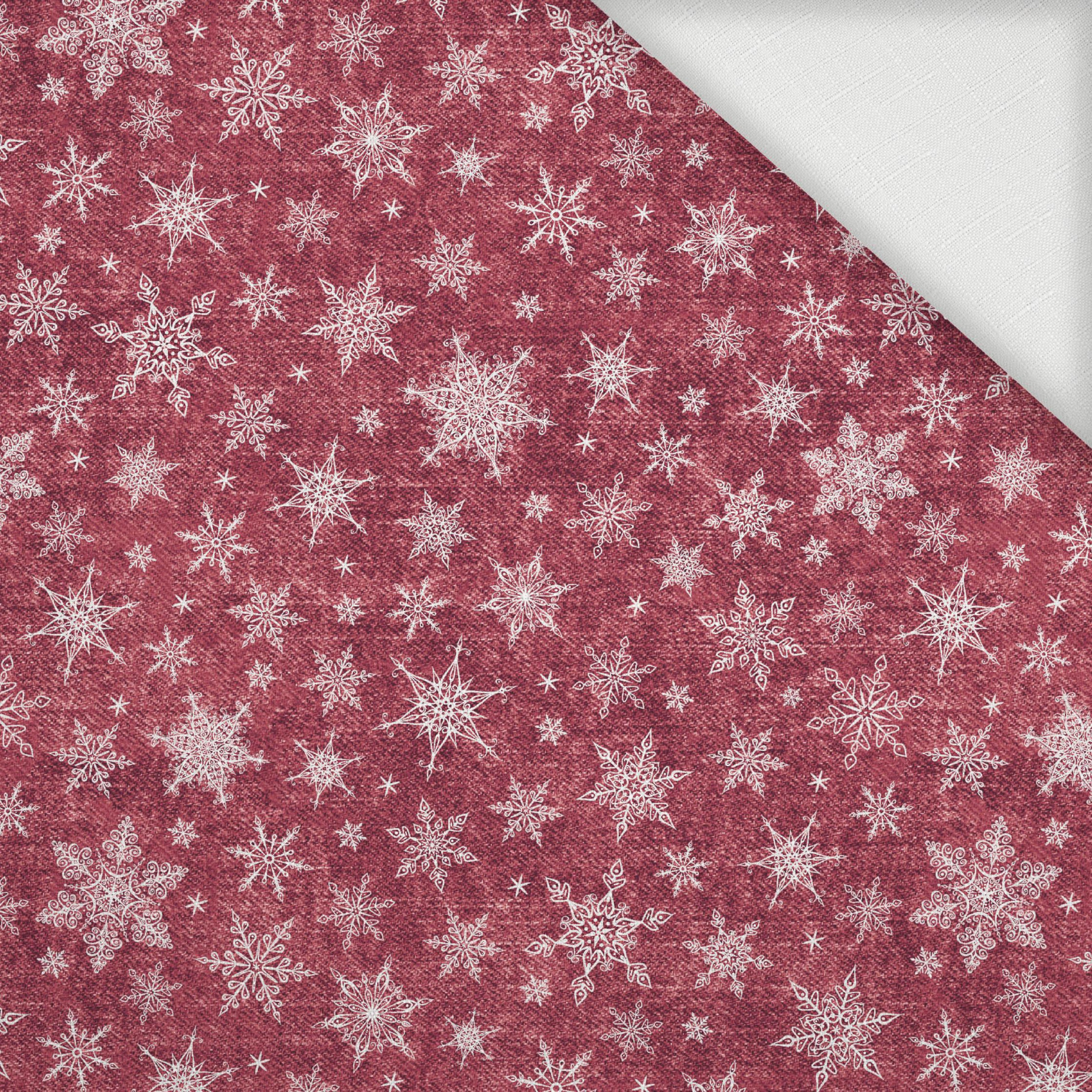 SCHNEEFLOCKEN MST. 2 / ACID WASH DUNKELROT  - Webware für Tischdecken