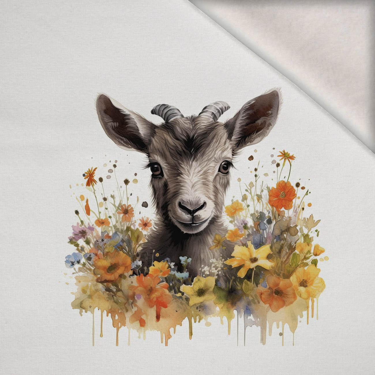 WATERCOLOR GOAT - Paneel (60cm x 50cm) Wintersweat angeraut mit Elastan ITY