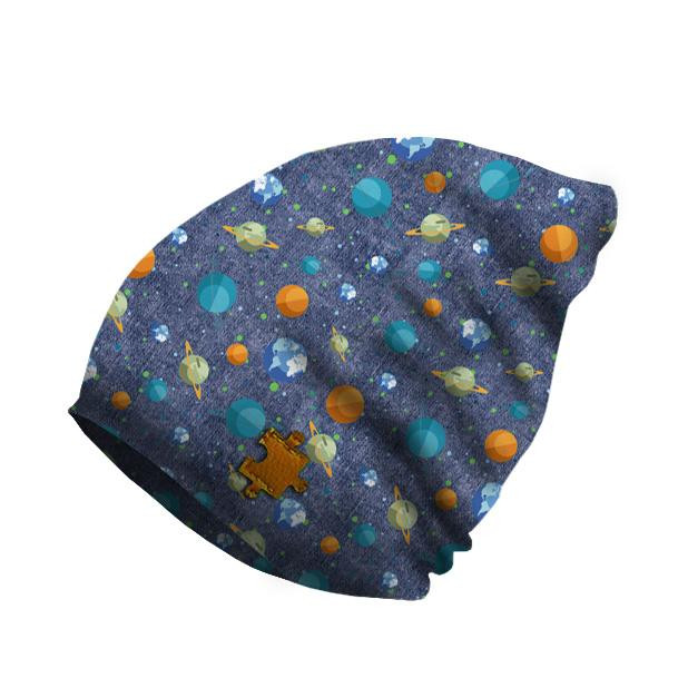 "Beanie" Mütze - PLANETEN M. 2 (WELTRAUMEXPEDITION) / ACID WASH DUNKELBLAU / Größe nach Wahl