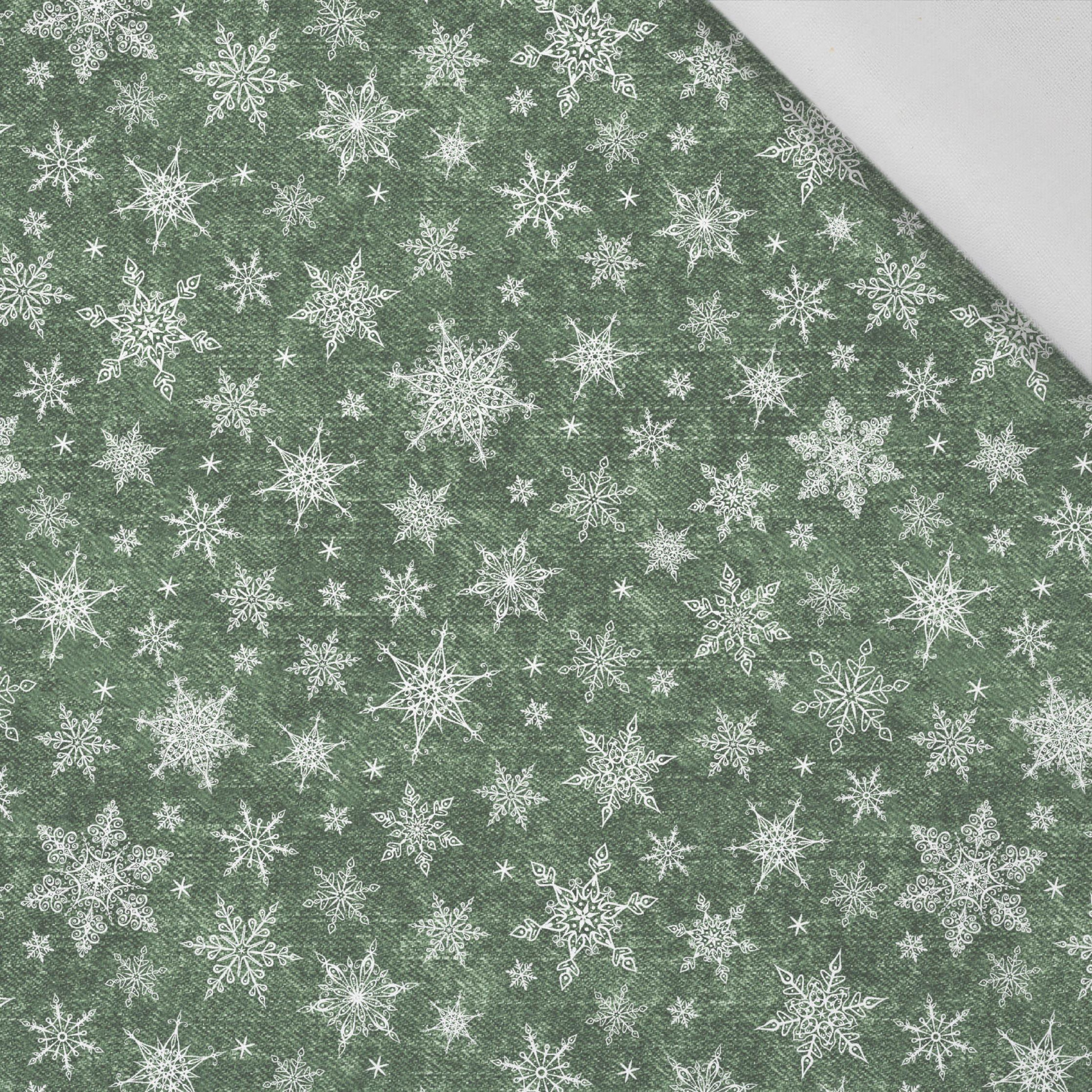 SCHNEEFLOCKEN MST. 2 / ACID WASH Flaschengrün  - Baumwoll Webware