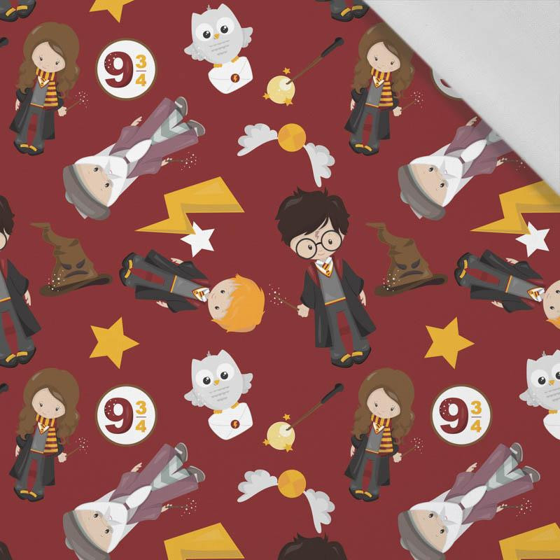 MAGISCHE FREUNDE M. 3 (ZAUBERSCHULE) / dunkelrot - Baumwoll Webware