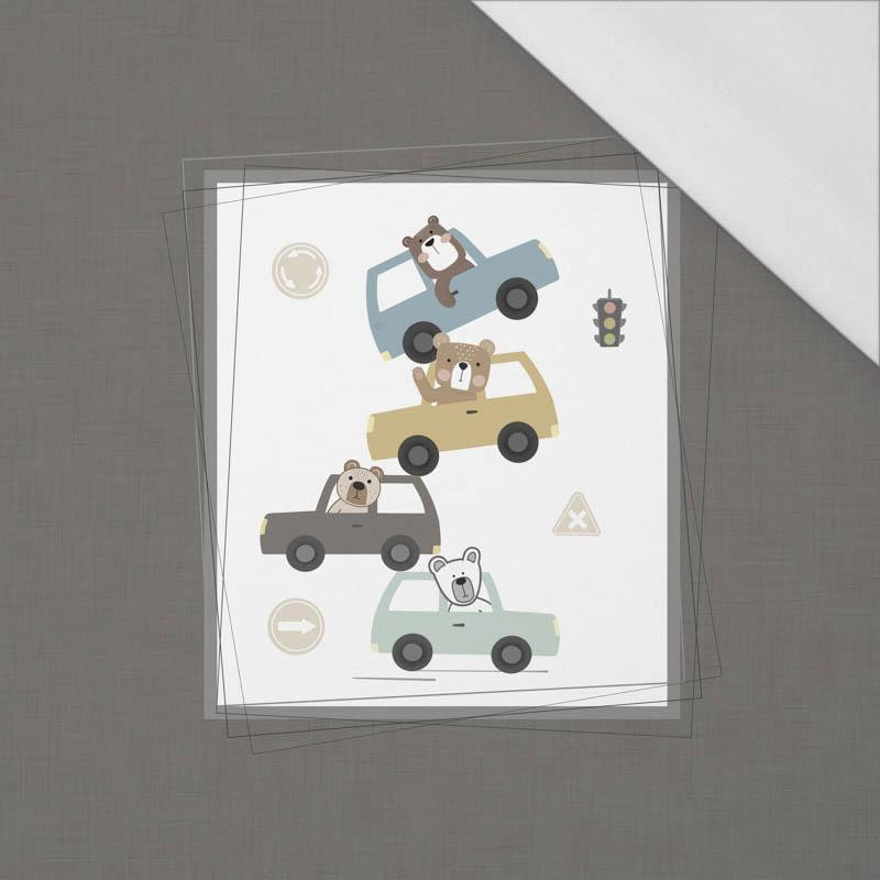 BUNTE AUTOS / grau (STADTBÄREN) - SINGLE JERSEY panoramisches Paneel 