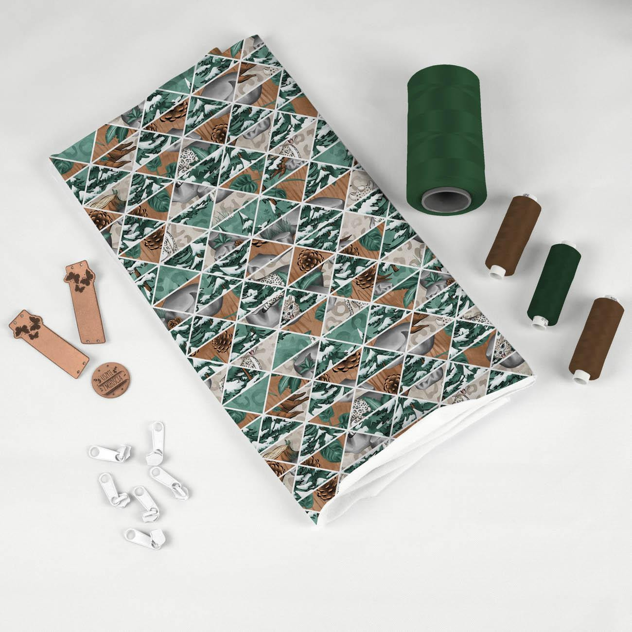 WALD MOSAIK (SCHNEEPANTHER)  - bio single jerset mit Elastan Sommersweat