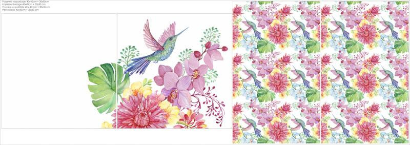 DEKO-KOPFKISSEN - KOLIBRIS UND BLUMEN