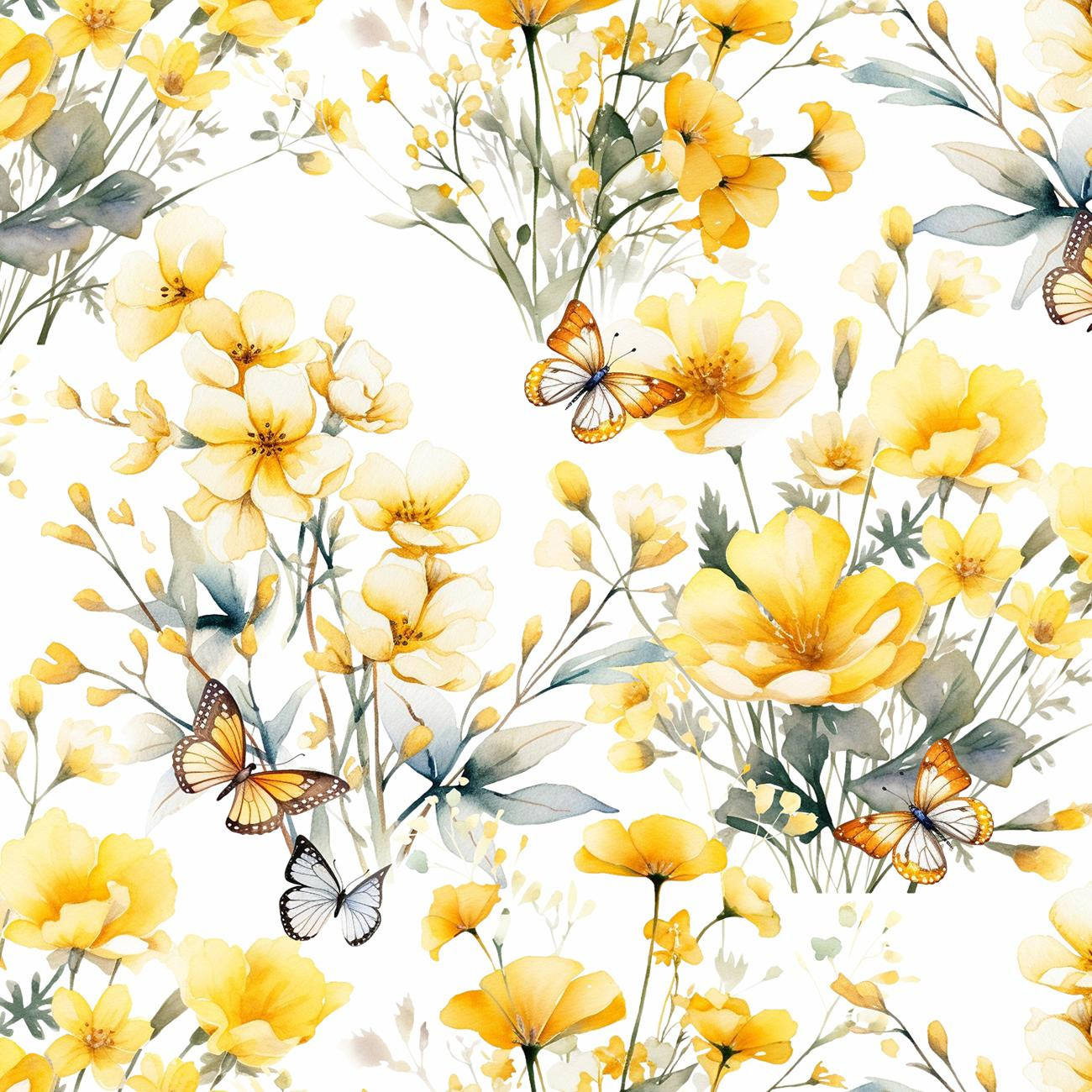 FLOWERS (BUTTER YELLOW) - Baumwoll Musselin