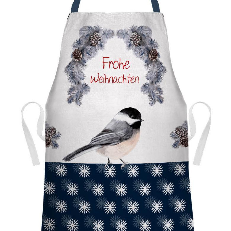 Weihnachtsschürze - Frohe Weihnachten / Vogel