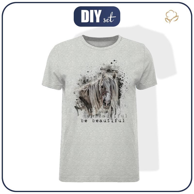 HERREN T-SHIRT - BE BEAUTIFUL (BE YOURSELF) / M-01 melange hellgrau - Single Jersey