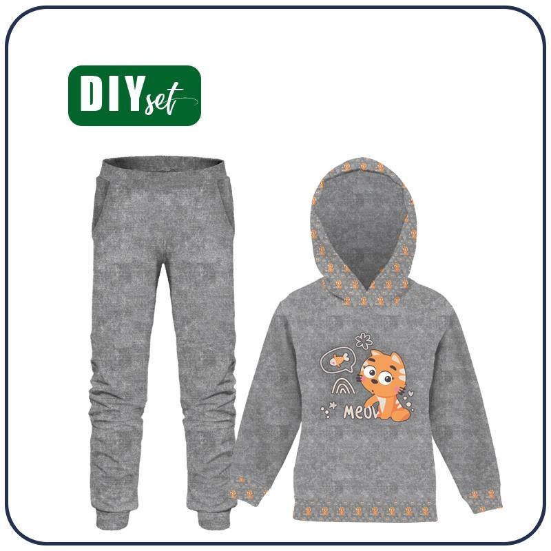 Jogginganzug für Kinder (OSLO) - KATZEN / meow (KATZENWELT) / ACID WASH GRAU - Sommersweat