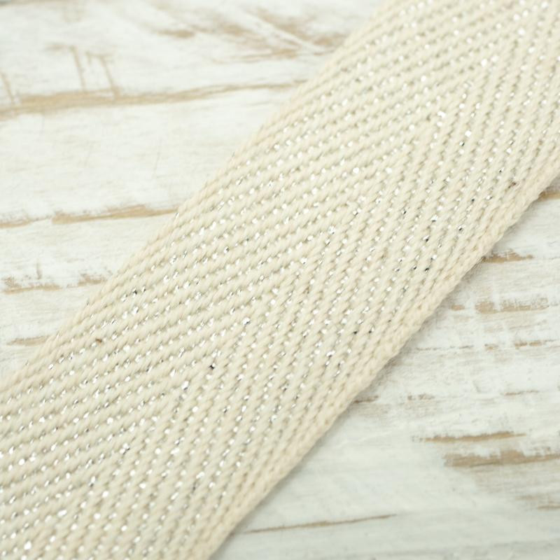 Baumwollband 15 mm mit silber Naht