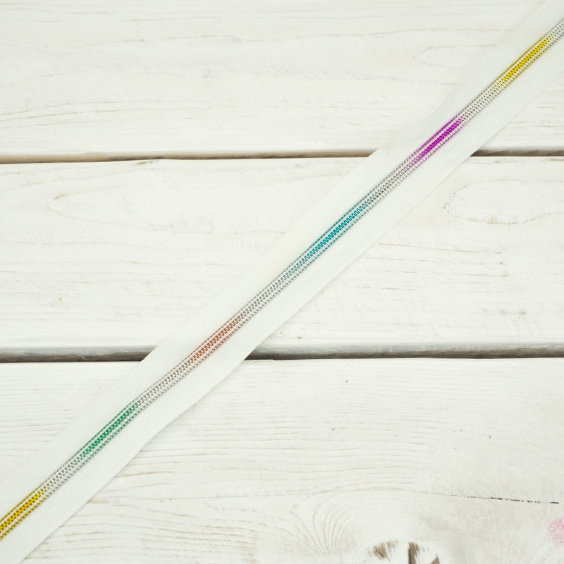 Endlos-Reißverschluss dekorativ 5 mm - weiß / regenbogen 