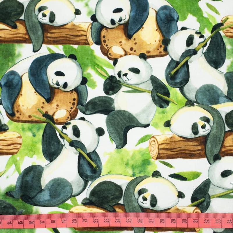 PANDAS AUF BAMBUSSEN - bio single jerset mit Elastan TE210 Sommersweat