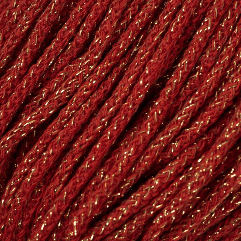 Baumwollkordel rund 3mm - rot mit goldenem Faden