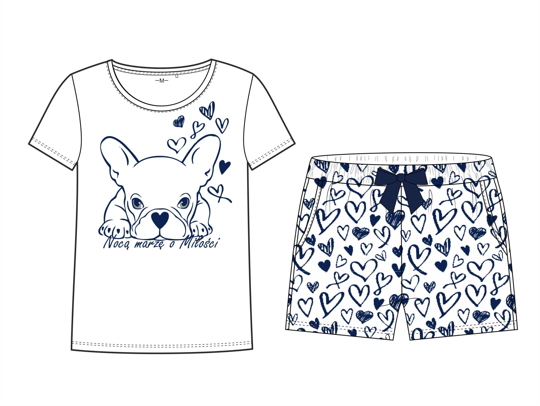 PYJAMAS-SHORTS "LINDA" - HERZEN / navy - Nähset