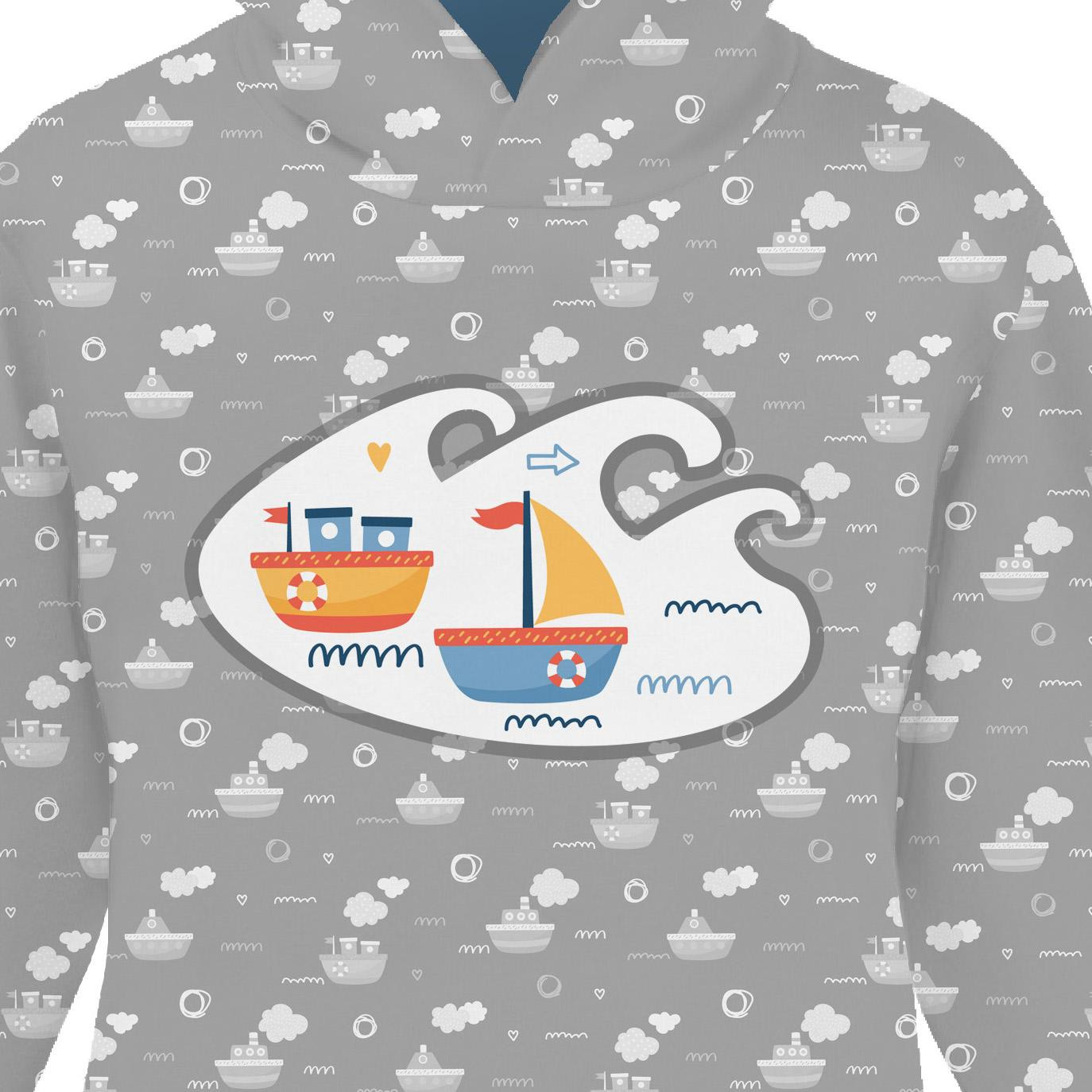 KINDER HOODIE (ALEX) - SCHIFFE m. 2 / weiß (ADVENTURE BEGINS) - Nähset