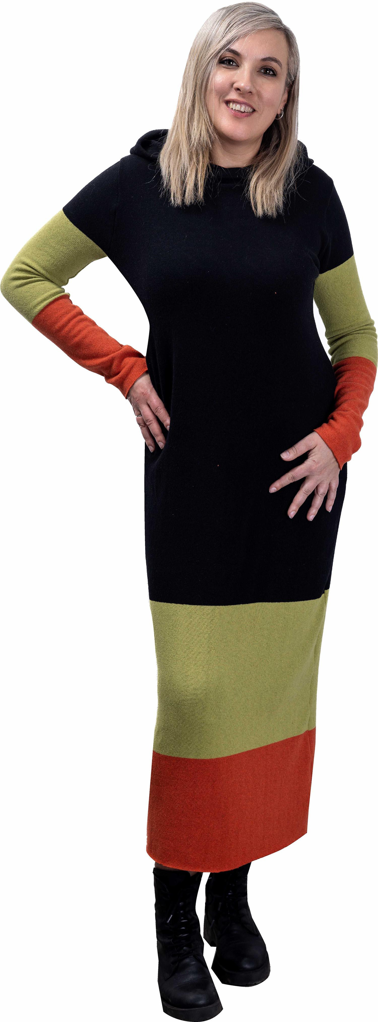 PANEEL Strickpullover aus Schmirgel 140x180cm - STREIFEN SCHWARZER-ZIEGELSTEIN-LIMONEN