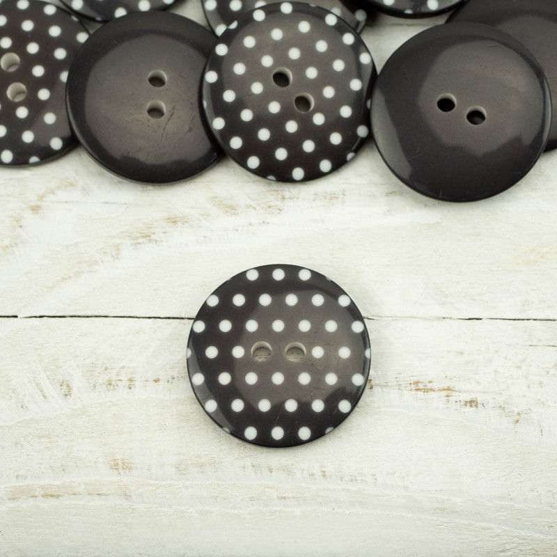 Kunststoffknopf mit Punkten groß - grau
