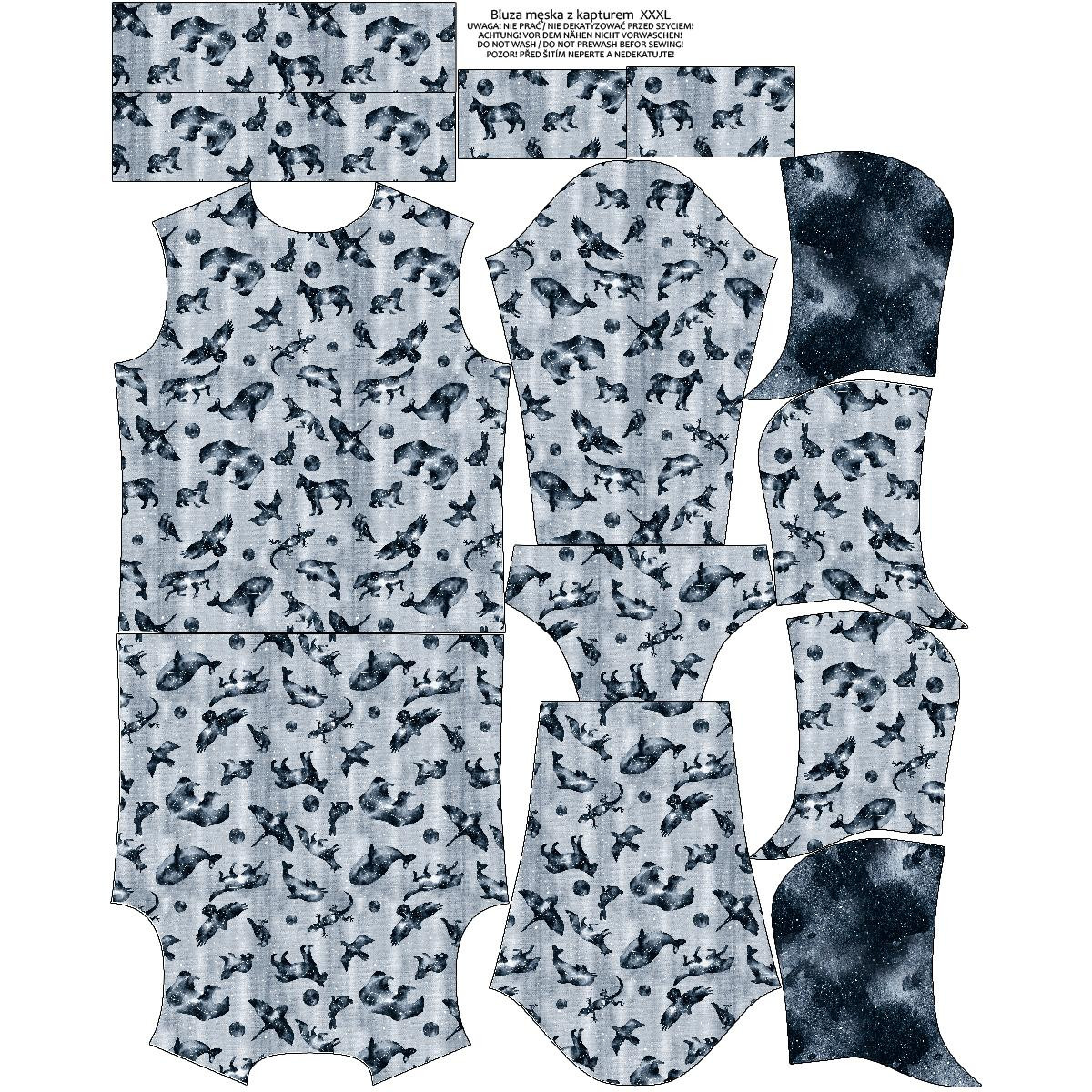 HERREN HOODIE (COLORADO) - TIERE MIX (GALAKTISCHE TIERE) / grau - Nähset
