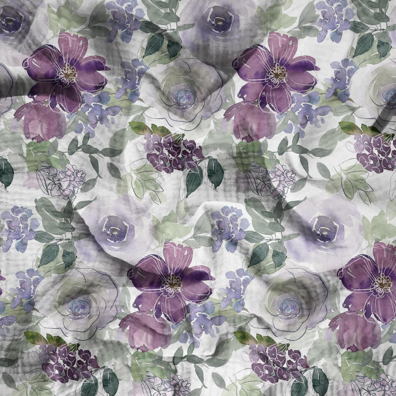 AQUARELL BLUMEN Ms. 3 - Baumwoll Musselin
