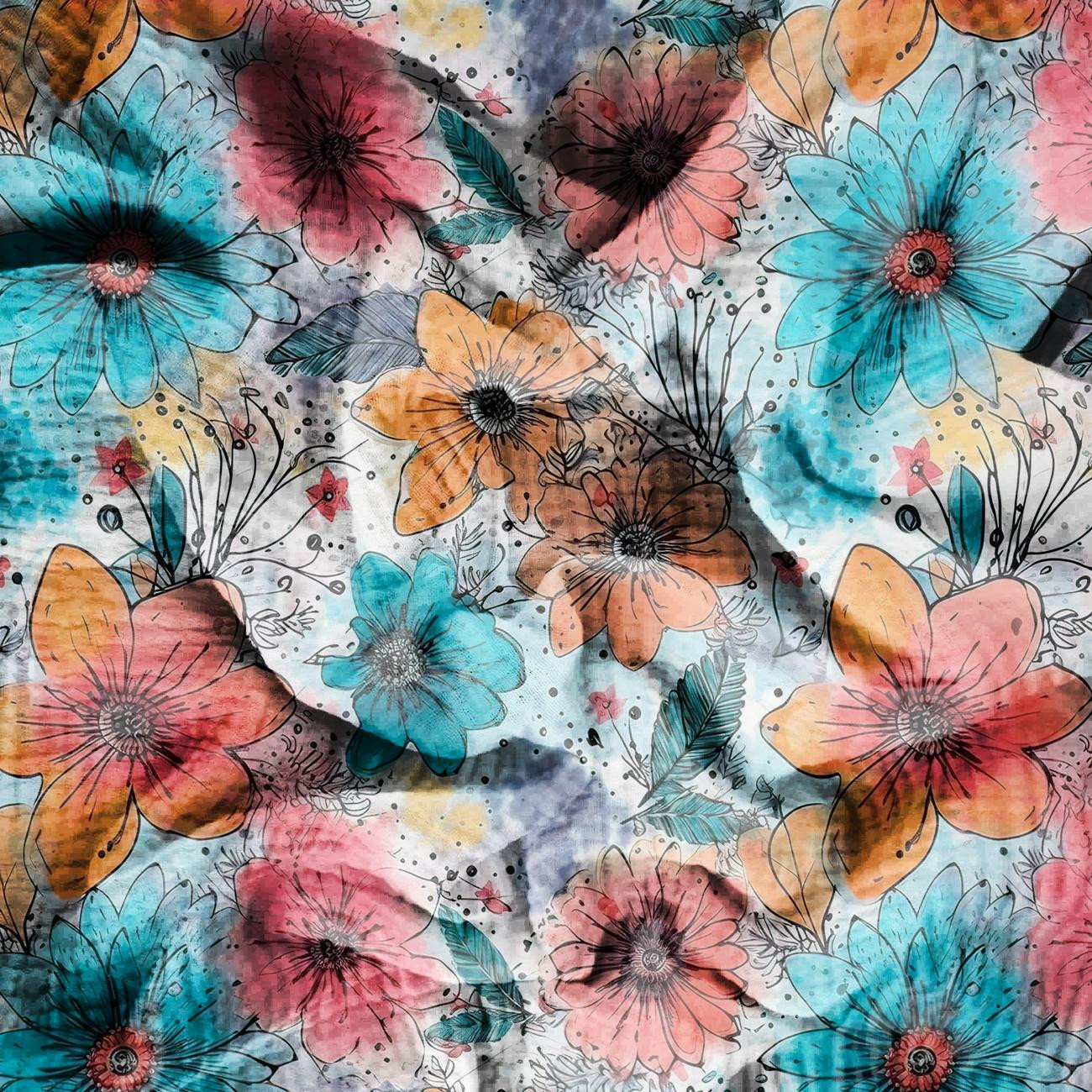 AQUARELL BLUMEN Ms. 5 - Baumwoll Musselin