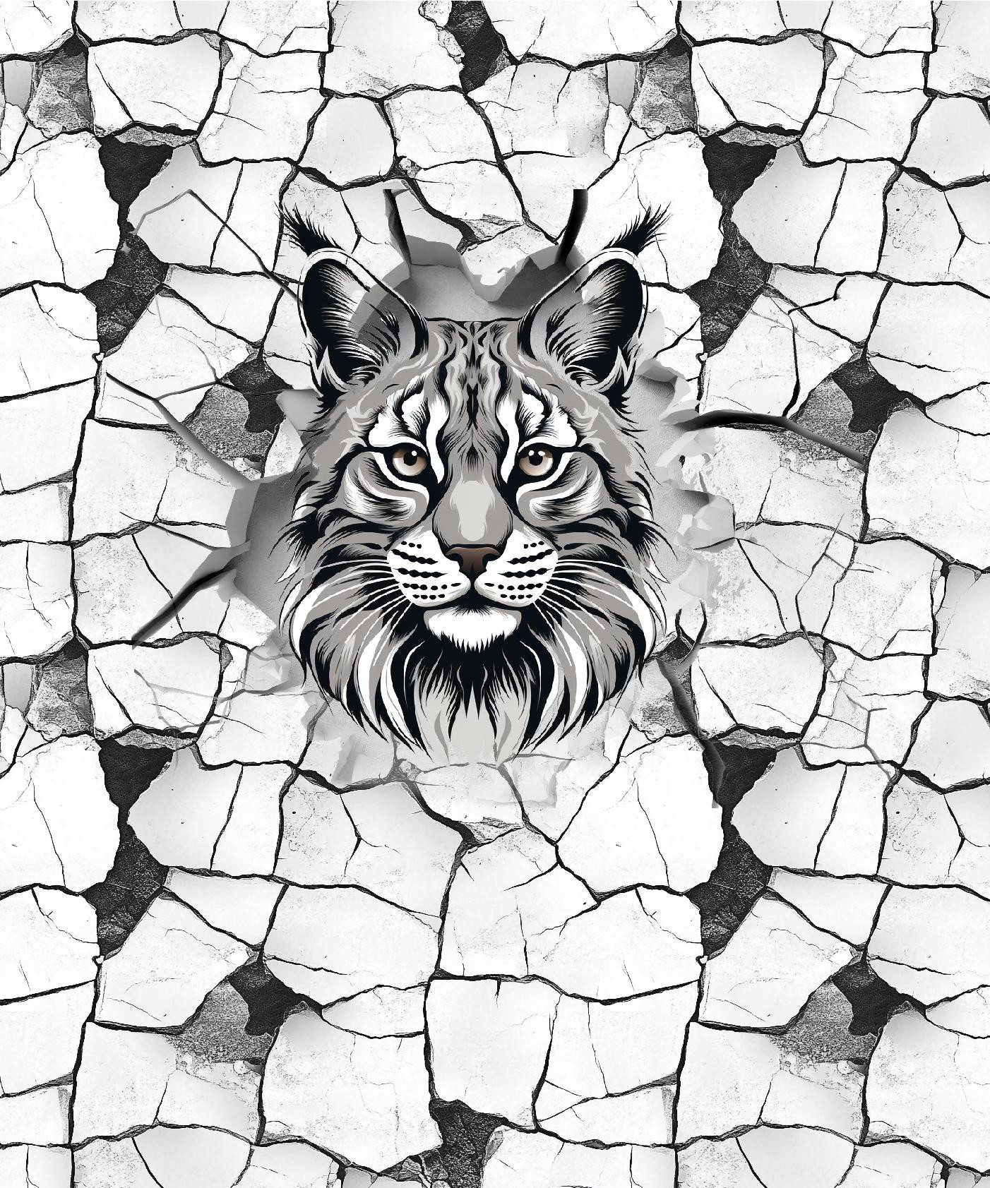 ANIMALS CRACKED wz.2 (cat) - panel (60cm x 50cm) SINGLE JERSEY 
